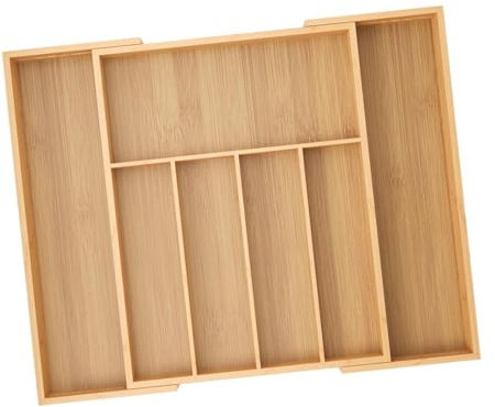 Gralara Besteckkasten, Silberbesteck Organizer, Geschirr mit Trennwänden, Schubladen Organizer Aus Bambus, Erweiterbarer Küchenutensilienkasten für Schlafzimm, L