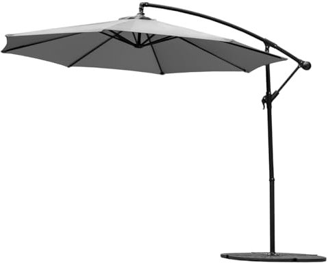 Harrier 3m Cantilever Parasol – Adjustable 3m Outdoor Patio Umbrella, Weather-Resistant Canopy | Optional LED Solar Lights & Bases [5 Colours] (Grey - LED Lights, Parasol Only)