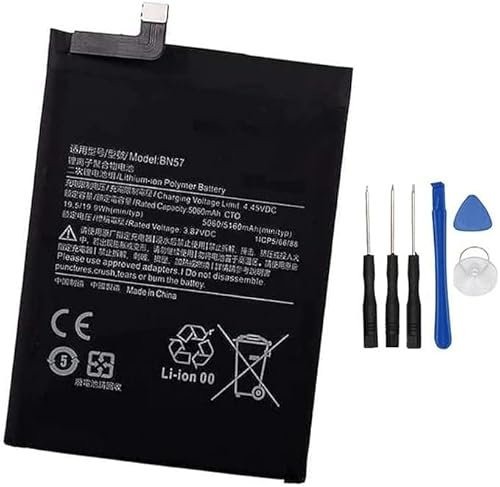 Bestome Batería de repuesto BN57 compatible con Mi Poco X3 NFC M2007J20CG M2007J20CT Poco X3 Pro 460200003J1G con kit de herramientas gratuito de 3,87 V, 5160 mAh