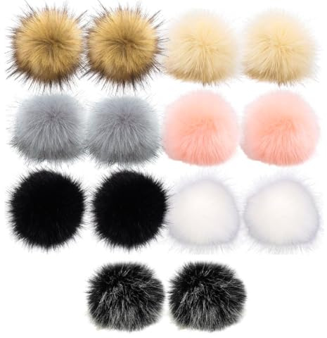 Bangbobi 14 Stück Kunstfell Bommel für Mützen - Vielseitiger Haarschmuck und Accessoire für Hut, Tasche und Kleidung - Fellbommel in 7 Farben - Pompom Anhänger für DIY
