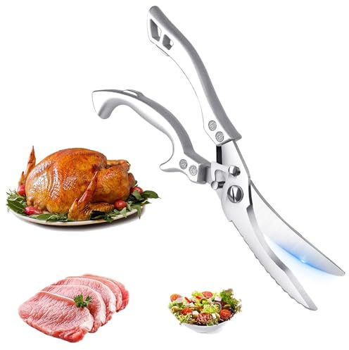 Geflügelschere Edelstahl, Geflügelschere scharfe Küchenschere, Mehrzweck Haushaltsschere, Punkt Weihnachten Fleischschere, Küchenschere, Metallgriff, Für Huhn, Fleisch, Gemüse, Truthahn, Silvery