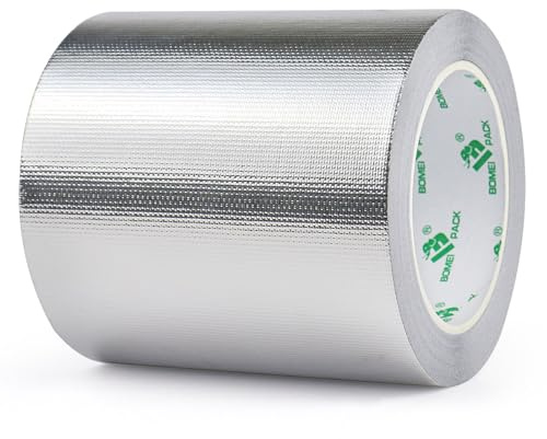 BOMEI PACK Netzverstärkt Aluminium Klebeban 120mm x 20 m, selbstklebendes Alu-Klebeband-Aluband, Wasserdichtes- und hitzebeständiges Band zum Versiegeln, Reparieren und Isolieren