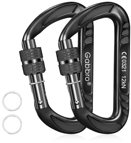 Gabbro Carabiner Clips Heavy Duty 12kN (2697 lbs), | Locking, 3.2 Inch, Aluminum, Lightweight, 2 Pack | for Hammock, Hiking, Camping, Water Bottle, Dog Leash Harness, Keychains