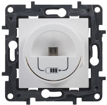 LEGRAND Toma de cargador mini USB 3A 15W componible para instalación empotrada, Gama Niloé Step, Color Blanco, 398265