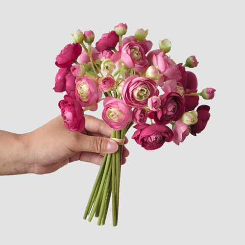 12 Stück Ranunkeln, künstliche Blumen, Seidenblumen, Kunstblumen, DIY-Blumenstrauß für Hochzeit, Verlobung, Tafelaufsätze, Arrangements, Brautparty-Dekorationen, Heimdekoration (Hell-Champagner)