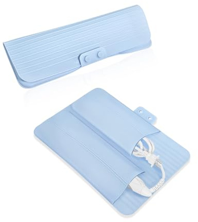 BOROLA 2-in-1 Heat Resistant Silicone Mat Travel Case, Soft Folding Storage Bag with 2 Pockets for Curling Iron, Flat Iron, Hair Straightener Non-Slip, Portable Hot Styling Tools(Blue)
