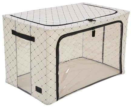 Periea ‘Beau’ Folding Collapsible Stackable Fabric Home Storage Boxes with Steel Frames (Black Dots, Jumbo)