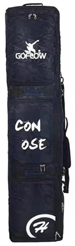 Lzyjck Doppel-Skitasche mit Rollen, wasserdichte Snowboardtasche mit Rollen, 3 gepolsterte Außentaschen, für Flugreisen, ausziehbar von 160–175 cm, für einen Ski/Zwei Skier,Blau
