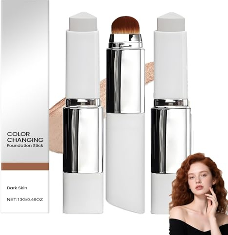 Color Changing Foundation Stick, 2-In-1 Foundation Stick, Hydrating Concealer, Brightening & Even Skin Tone, Waterproof & Sweatproof, Full to Medium Coverage Makeup, Lightweight, Brush (dark 2pcs)