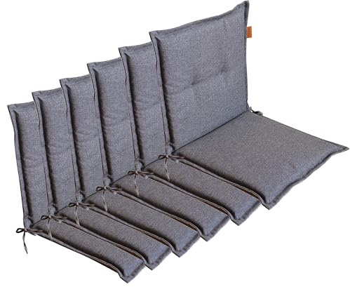 LILENO HOME Gartenstuhl Auflagen [6er Set - Niedriglehner] in Grau | bequeme Liegen als Sitzauflagen für Gartenmöbel - Stuhlkissen für Gartenstühle und Klappstühle BAR