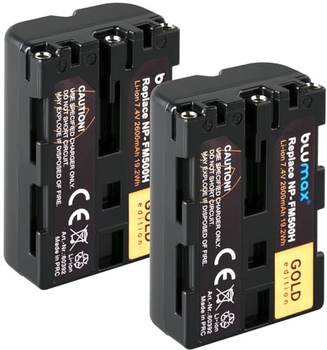 2X Blumax Akku kompatibel mit Sony NP-FM500H |- 2600mAh -| NP-FM500 NP-FM55H für Sony Alpha 77 99 - A77 A99 II - DSLR A850 A900 - VG-C77AM VG-C99AM