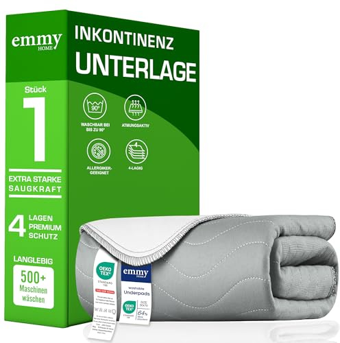 Emmy Home Inkontinenzunterlage 75x90 cm – Waschbare Matratzenschutz, wasserdichte Bettauflage, Inkontinenzauflage, Bettunterlage, Nässeschutz, Matratzenauflage (75x90 cm)