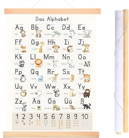 Holtrae ABC Poster für Kinder, 30x40 cm poster kinderzimmer, Buchstaben Lernen Poster, Alphabet kinderzimmer wanddeko, Buchstaben Grundschrift Geschenk, Für vorschulkind, Kindergarten, Grundschule