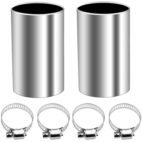 KLINNA 2 Stück Abgasrohr Standheizung Verbinder, Ø 24mm Edelstahl Rohrverbinder Stumpf mit 4 Klammern, 50mm Auspuff Verlängerungsrohr für Auto, LKW & Boot Heizungssysteme