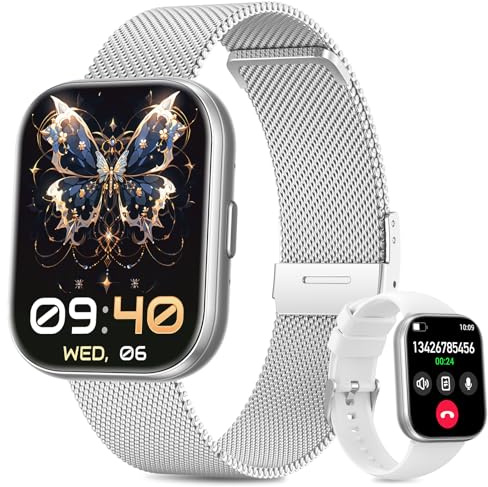 SLOKSFil Smartwatch Damen mit Telefonfunktion, 1.75 TFT Smart Watch, mit 24H Pulsuhr/SpO2/Schlafmonitor/100+ Sportmodi/Menstruationszyklus/Schrittzähler Fitnessuhr für Android iOS (Silvery)