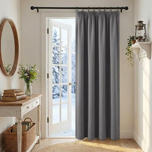 KGORGE Grauer Thermovorhang Kälteschutz Tür Vorhang Blickdicht Kräuselband | 1 Stück, H220 x B140 cm, Thermo Türvorhang, Verdunkelungsvorhang für Schienensystem, Verdunkelung, für Wohnzimmer