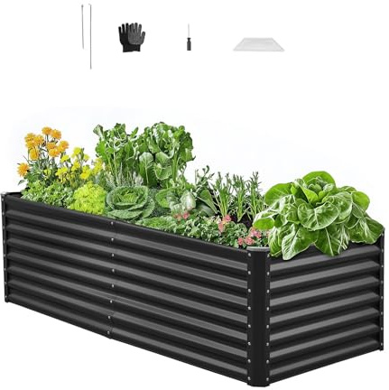 VEVOR Potager Surélevé Métal 180x90x60 cm Carré Potager Surélevé Galvanisé Lit de Jardin Fond Ouvert Bac de Jardinage pour Culture de Légumes Fleurs Herbes Aromatiques Plantes Grasses, Gris Foncé
