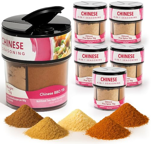 SOL 6pk 4-in-1 Chinese Seasoning 73g, 5 Spice Mix, Minced Garlic Pepper, Sundried Onion Flakes, BBQ Powder, Asian Cooking Blend Set for Quick Flavour Boost in Every Meal