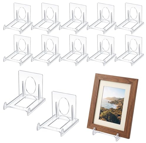 GEEHUA 12 Stück Mini Acryl Ständer Kunststoff Tellerständer, Verstellbar Dekotellerhalter Aufsteller Kartenständer Display Ständer Transparente Tellerhalter für Bücher Elektronik Fotos Deko