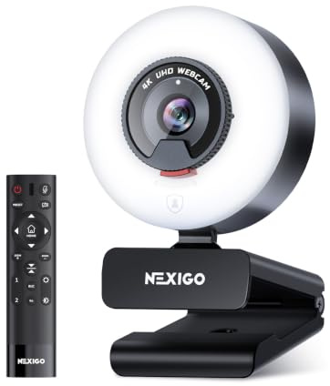 NexiGo N960E Plus 4K Webcam with Ring Light & RF Remote, ToF Autofocus, OSD Menu, 1080p 60FPS, 4X Digital Zoom, Noise-Canceling Mics, Privacy Cover, USB Web Camera for Streaming, Video Calls& Meetings