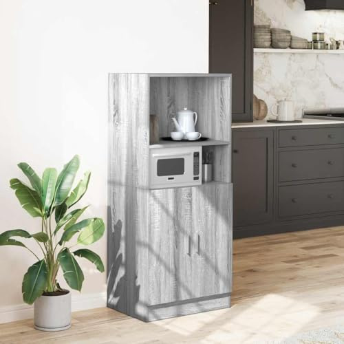 Mangloder Armoire de Cuisine Sonoma Gris Bois d'ingénierie 57x41,5x131,5 cm Rangement avec Portes et étagères pour Vaisselle, épices, Micro-Ondes et Accessoires Cuisine