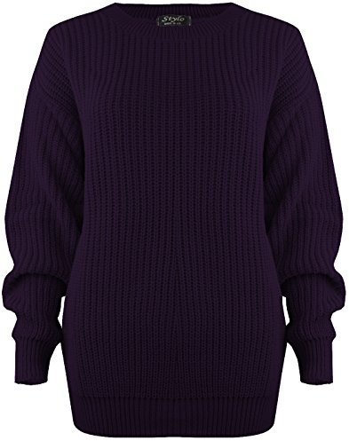 SA Fashions® Oversized New Ladies Womens Chunky Baggy Jumper Knitted Sweater Thick Top S-XL 8-18 (LXL (16-18), Purple)
