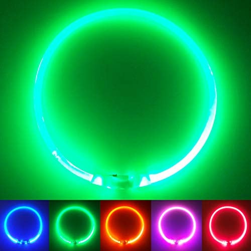 PetSol LED Dog Collar in Green USB Rechargeable Flashing Light Safety Collar for Dogs, Cats & Puppies - Fashionable Glow in the Dark Design to keep your Pets Safe