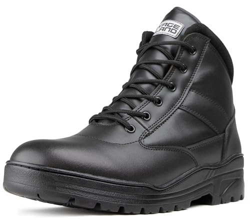 Schwarze Mittelhohe Vollleder Combat Boots Militärstiefel Kampfstiefel mit Reißverschluss ,FarbeSchwarz -Gr. 46 EU , 12 UK