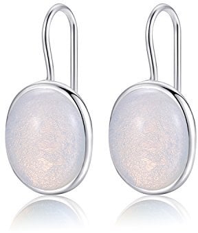MetJakt 925 Silber Hängeohrringe für Damen mit Echtem Naturstein und Kristallen Bunt Glitzer Farbwechselnde Edelstein Ohrringe Damenschmuck (Mondstein)
