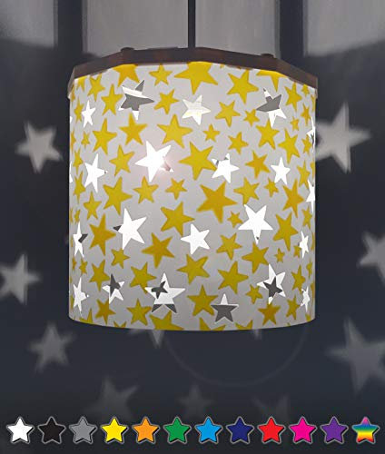 Ereki Ceiling Pendant Light Shade - Star Light Projection Effect Light Cover - Magnetic Ceiling Night Light Lampshade Kit for Interchangeable Designs (Yellow, Bulb NOT Included)