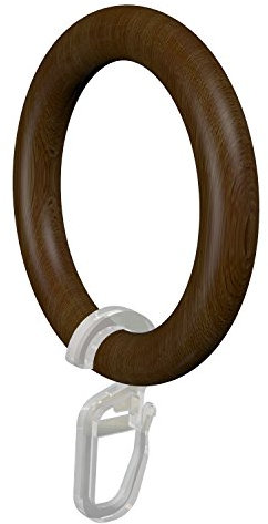 Flairdeco Gardinenringe / Ringe mit Faltenhaken, Holz, Nussbaum lackiert, 57/41 mm, 16 Stück