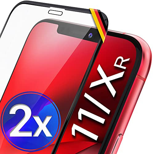 UTECTION 2X Full Screen Schutzglas für iPhone 11 & iPhone XR | Perfekte Passform vom Deutschen Anbieter | Kinderleichte Anbringung > Keine Blasenbildung, ultimative Glashärte