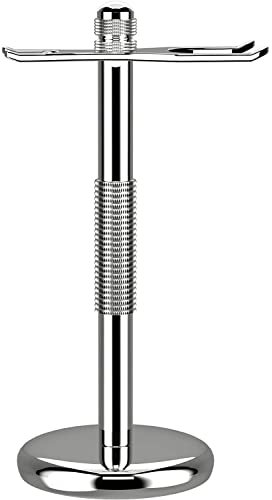 GRUTTI Rasierhobel Ständer- Rasierständer Halterung für Rasierpinsel und Rasierer,Metall Rasierpinsel Ständer, Halter Rasierständer Tragbarer für Sethalter Rasiermesser Und Pinsel, Verchromt