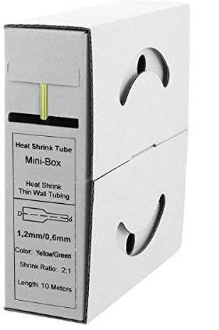 Offgridtec 10m Schrumpfschlauch mit Kleber 1,2 mm > 0,6 mm, 2:1 Schrumpfrate, Dual-Wand, Halogenfrei, Flammhemmend, Wasserdichte Kabelisolierung, Leicht zu Schneiden, Inklusive Spenderbox, gelb/grün