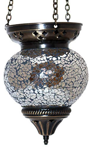 Mosaik Lampe Hängelampe Windlicht Pendelleuchte Aussenleuchte Deckenleuchte aus Glas Teelichthalter Orientalisch Handarbeit Dekoration - Gall&Zick (Schwarz/Silber)
