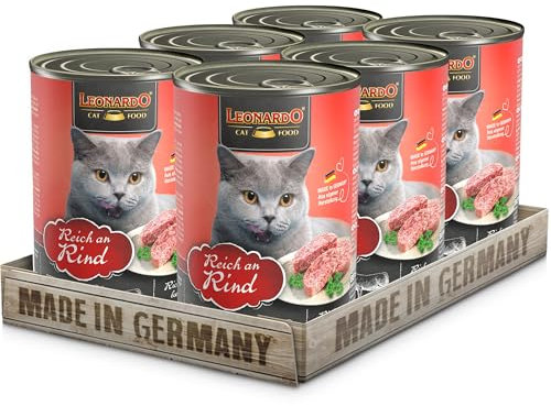 Leonardo Nassfutter [6x400g Rind] | Getreidefreies Nassfutter für Katzen | Feuchtfutter Alleinfutter aus der Dose
