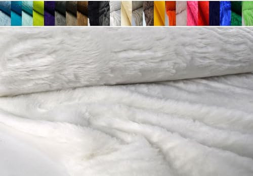 Fabrics-City Weiß weiches Teddyfell Stoff, Kuschelfell Kunstpelz, zotteliges Fellimitat, Plüschstoff für Nähprojekte, Kuscheltiere, Accessoires, DIY, Bekleidung, 4105