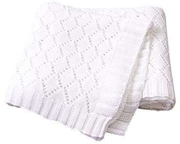 Odot Coperta a maglia per neonato, morbida e calda, lavorata a maglia all'uncinetto, coperta da letto, per bambini, per culla e passeggino, 80 x 100 cm, colore: bianco