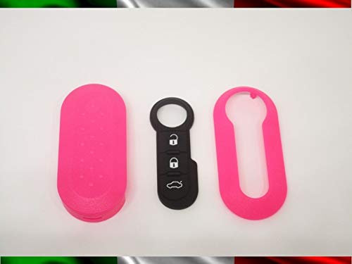 TOPBEST Coque de clé + boutons en caoutchouc pour Fiat 500 Grande Punto Evo Bravo Panda 500L Lancia Y Ypsilon Musa Delta coque rose + vidéo Tutorial extension pour le montage