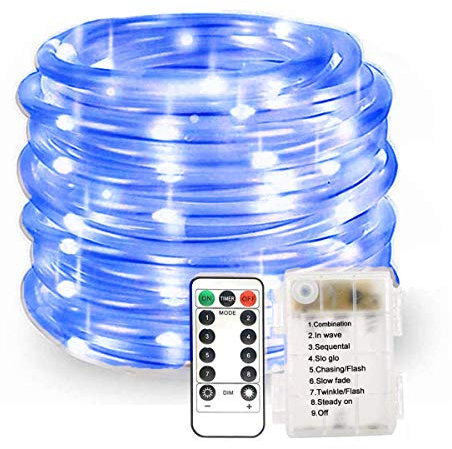 KINGCOO 100LED Lichterschlauch Seil Lichter, Wasserdichte 33ft/10M 8 Modi Batteriebetriebene Streifen Fee Lichterketten für Innen/Außen Garten Weihnachten Dekolicht(Blau)
