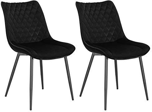 WOLTU Esszimmerstühle 2er Set, Küchenstühle, Wohnzimmerstühle, Polsterstühle mit Rückenlehne, für Esszimmer, Küche, Wohnzimmer, Büro, Sitzfläche aus Samt, Metallbeine, Schwarz BH209sz-2