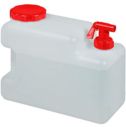Relaxdays Bidón de Agua con Grifo, Tapa de Rosca Ancha, Accesorio de Camping, 12L, Sin BPA, Blanco & Rojo, 1 Ud.