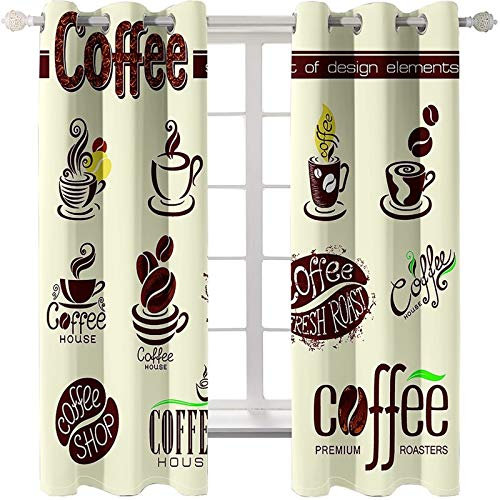 AMDXD 2 Pannelli Tenda Poliestere 100%, Tenda Moderna per Cucina Chicchi di Caffè e Tazze Tenda Oscuranti Finestra, Marrone, 214x214CM