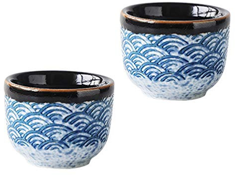 Cabilock 2st Japanischer Klarer Pokal Sea Ripple Sake-becher Ceramic Sake Serving Cup Antike Porzellantassen Sake Becher Sake Schale Chinesische Teetassen Sushi Keramik Reis Wein Weinwärmer