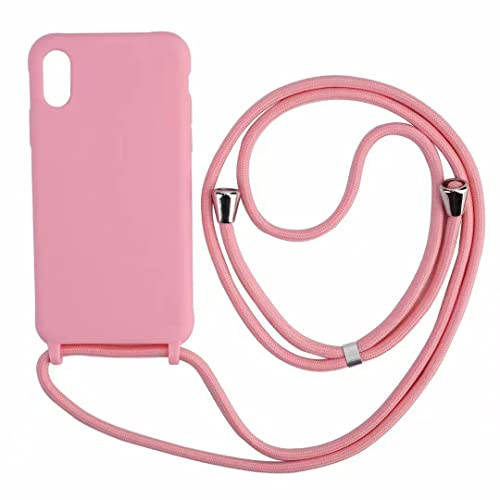 PuYu Zhe Compatible With iPhone XR Case,Soft Matte Silicone TPU Crossbody Cover with Adjustable Neck Cord Lanyard Strap,Slim Stylish Shockproof Lanyard Case-Pink