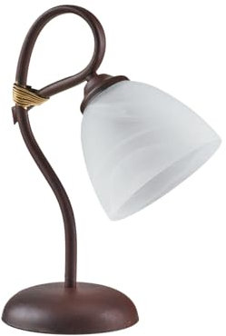 Be-Light Lámpara de Mesa de Hierro Negro óxido una luz Pantalla de Cristal Blanco alabastro 23x h31 cm