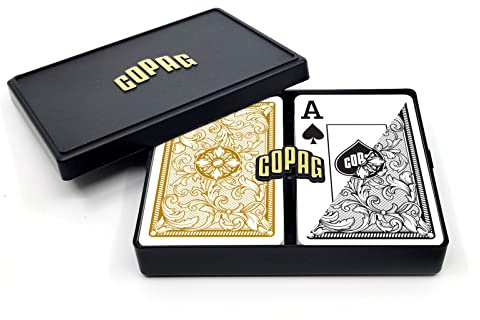 Copag Legacy Design Spielkarten aus 100% Kunststoff, Brückengröße, Jumbo-Index, Schwarz/Gold, Doppeldeck-Set