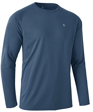 Rdruko Mens Long Sleeve Sport T Shirt Breathable Running Top Quick Dry Hiking Fishing Swimming Shirt Outdoor UV Sun Protection Tops Blue Grey L