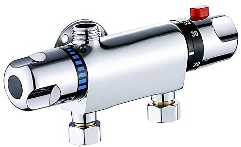Thermostatic Bath Shower Mixer Tap, LASIEYO Chrome Wall Mounted Shower Mixer Bar Chrome Brass Diverter Valve Anti Scald Tap Bathroom Accessory Intelligent Constant Temperature
