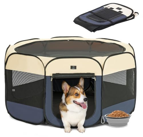 A 4 Pet Welpenauslauf Welpenlaufstall faltbar Hunde Katzen Tierlaufstall Hund für Wohnung drinnen mit Reisverschluss Oben Pop-Up Design Indoor & Outdoor, M